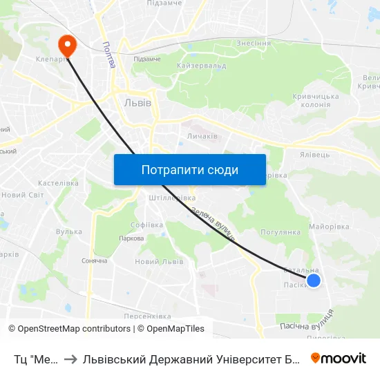 Тц "Метро-2" to Львівський Державний Університет Безпеки Життєдіяльності map