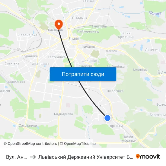 Вул. Антонича to Львівський Державний Університет Безпеки Життєдіяльності map
