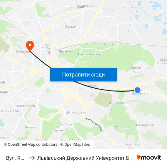 Вул. Яловець to Львівський Державний Університет Безпеки Життєдіяльності map