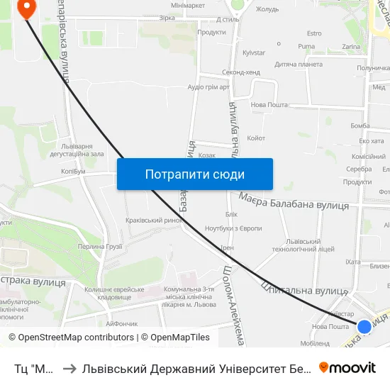 Тц "Магнус" to Львівський Державний Університет Безпеки Життєдіяльності map