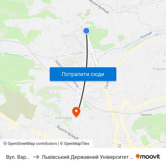 Вул. Варшавська to Львівський Державний Університет Безпеки Життєдіяльності map