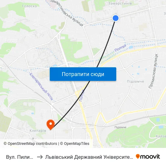 Вул. Пилипа Орлика to Львівський Державний Університет Безпеки Життєдіяльності map