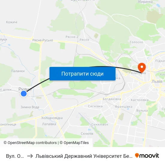 Вул. Огієнка to Львівський Державний Університет Безпеки Життєдіяльності map