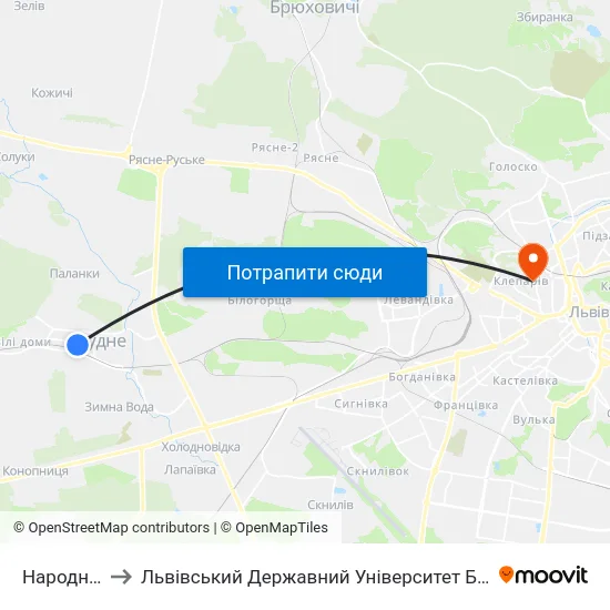 Народний Дім to Львівський Державний Університет Безпеки Життєдіяльності map