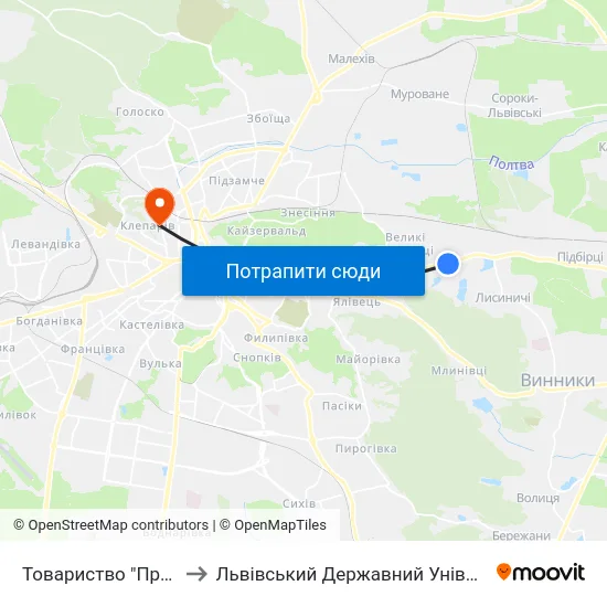 Товариство "Провесінь-Агроінвест" to Львівський Державний Університет Безпеки Життєдіяльності map