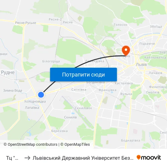 Тц "Metro" to Львівський Державний Університет Безпеки Життєдіяльності map