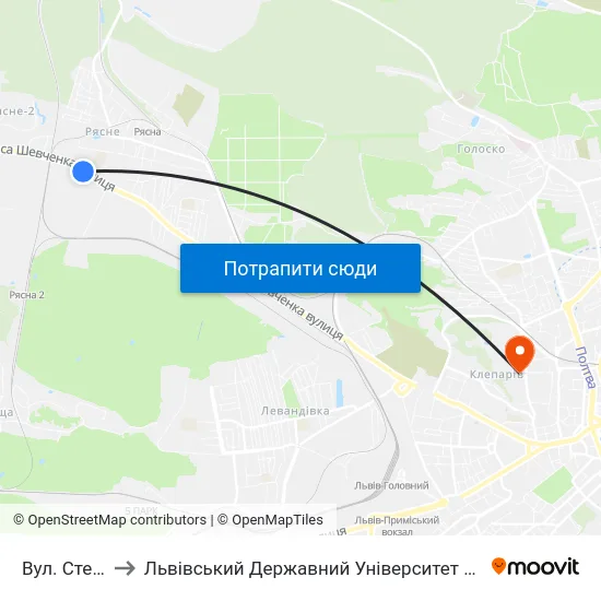 Вул. Стельмаха to Львівський Державний Університет Безпеки Життєдіяльності map