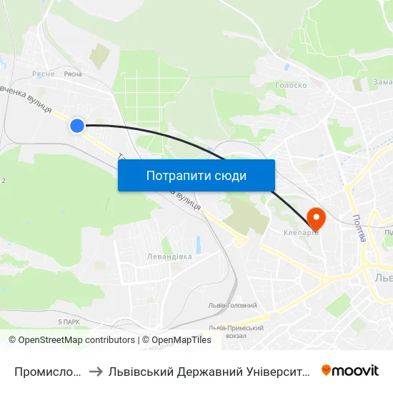 Промисловий Ринок to Львівський Державний Університет Безпеки Життєдіяльності map