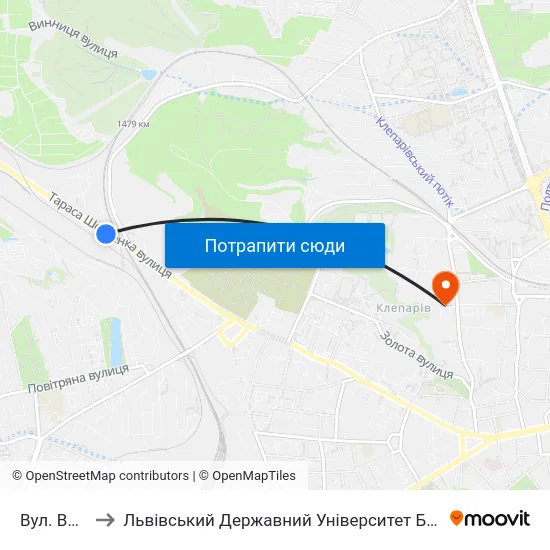 Вул. Винниця to Львівський Державний Університет Безпеки Життєдіяльності map