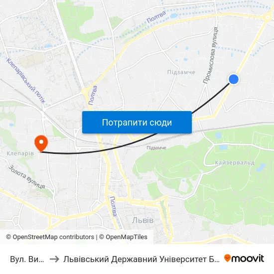 Вул. Височана to Львівський Державний Університет Безпеки Життєдіяльності map