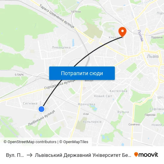 Вул. Патона to Львівський Державний Університет Безпеки Життєдіяльності map