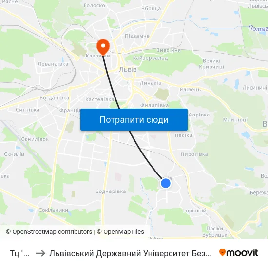 Тц "Вам" to Львівський Державний Університет Безпеки Життєдіяльності map