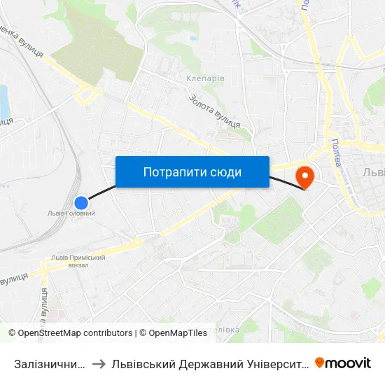 Залізничний Вокзал to Львівський Державний Університет Фізичної Культури map