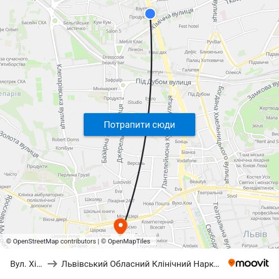 Вул. Хімічна to Львівський Обласний Клінічний Наркологічний Диспансер map