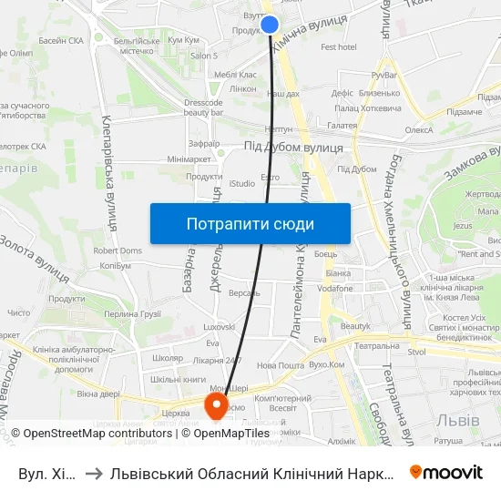 Вул. Хімічна to Львівський Обласний Клінічний Наркологічний Диспансер map