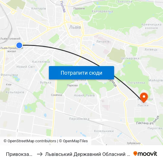 Привокзальний Ринок to Львівський Державний Обласний Клінічний Перинатальний Центр map