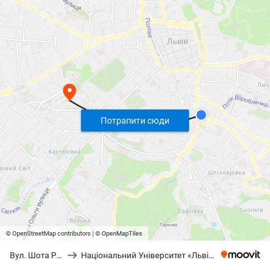 Вул. Шота Руставелі to Національний Університет «Львівська Політехніка» map