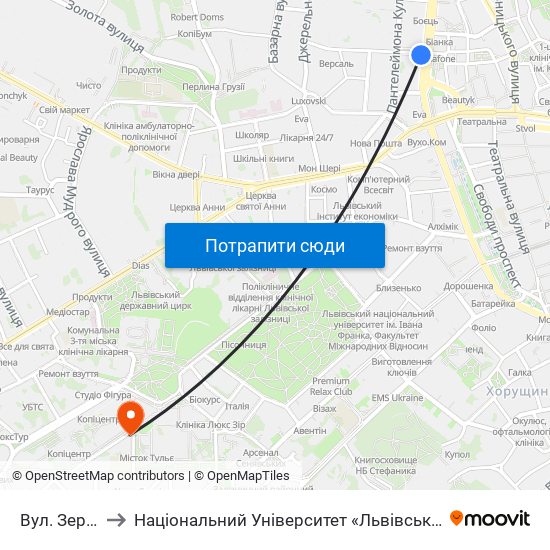 Вул. Зернова to Національний Університет «Львівська Політехніка» map