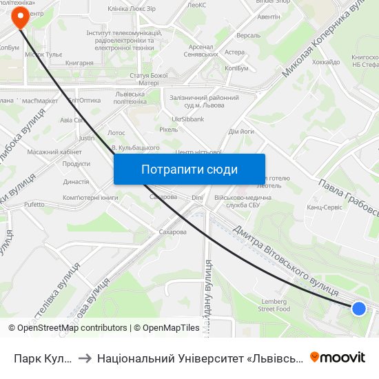 Парк Культури to Національний Університет «Львівська Політехніка» map