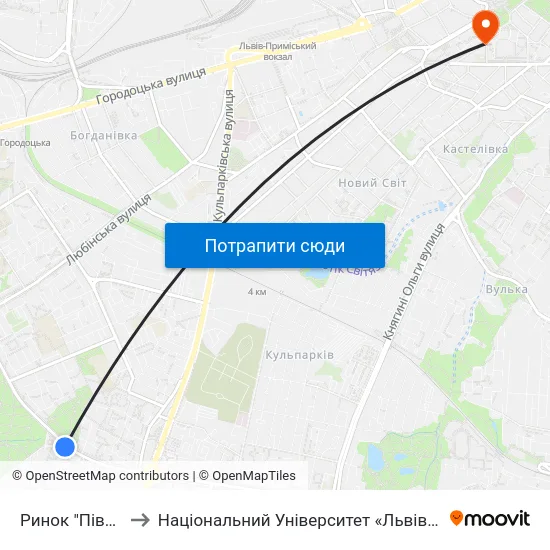 Ринок "Південний" to Національний Університет «Львівська Політехніка» map