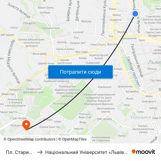 Пл. Старий Ринок to Національний Університет «Львівська Політехніка» map