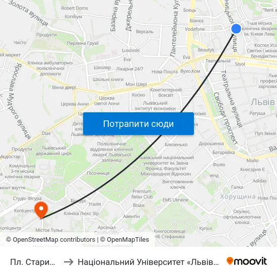 Пл. Старий Ринок to Національний Університет «Львівська Політехніка» map