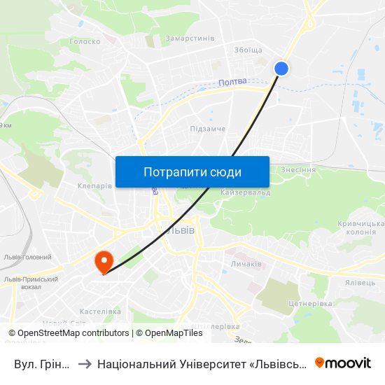 Вул. Грінченка to Національний Університет «Львівська Політехніка» map