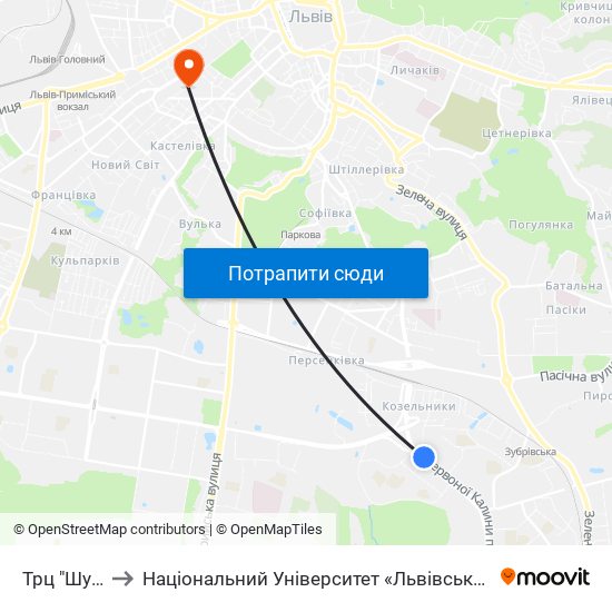 Трц "Шувар" to Національний Університет «Львівська Політехніка» map