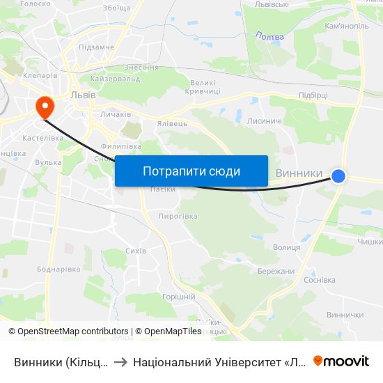 Винники (Кільцева Дорога) to Національний Університет «Львівська Політехніка» map