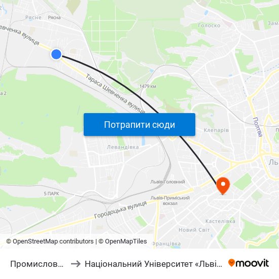 Промисловий Ринок to Національний Університет «Львівська Політехніка» map