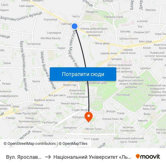 Вул. Ярослава Мудрого to Національний Університет «Львівська Політехніка» map