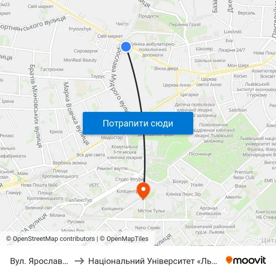 Вул. Ярослава Мудрого to Національний Університет «Львівська Політехніка» map