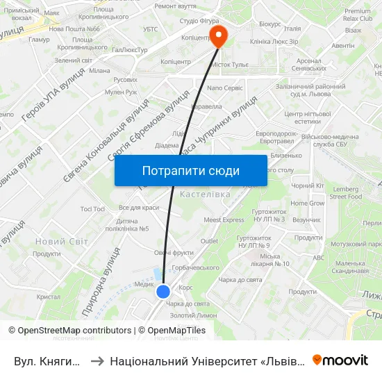 Вул. Княгині Ольги to Національний Університет «Львівська Політехніка» map