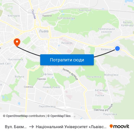 Вул. Бахматюка to Національний Університет «Львівська Політехніка» map