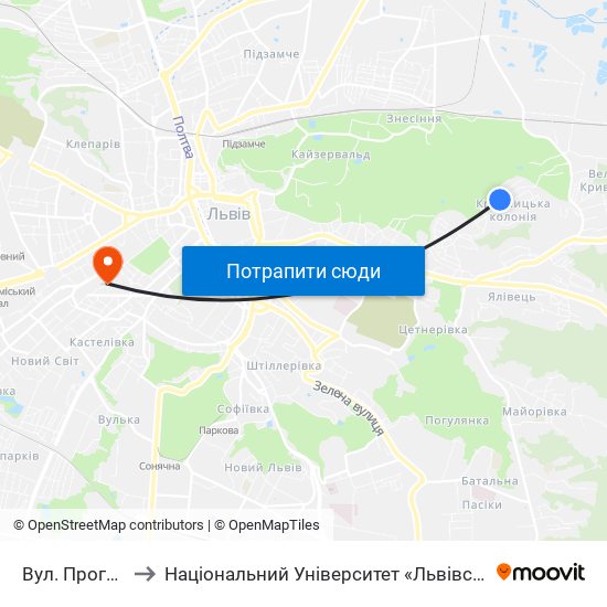 Вул. Прогулкова to Національний Університет «Львівська Політехніка» map