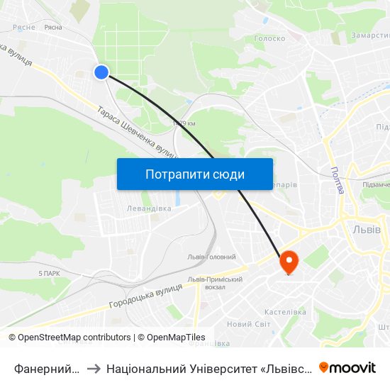 Фанерний Завод to Національний Університет «Львівська Політехніка» map