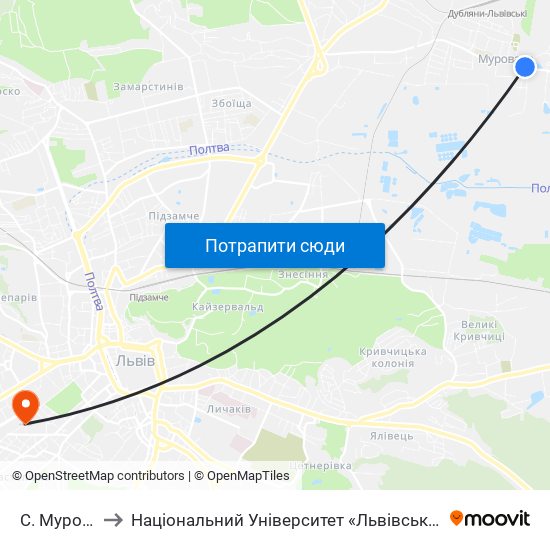 С. Муроване to Національний Університет «Львівська Політехніка» map