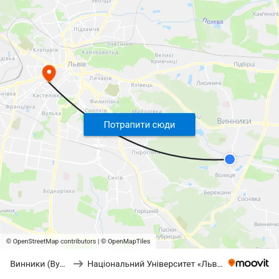 Винники (Вул. Забава) to Національний Університет «Львівська Політехніка» map