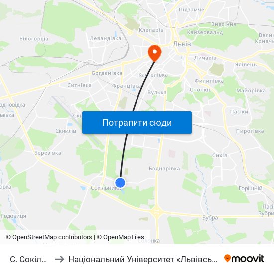 С. Сокільники to Національний Університет «Львівська Політехніка» map