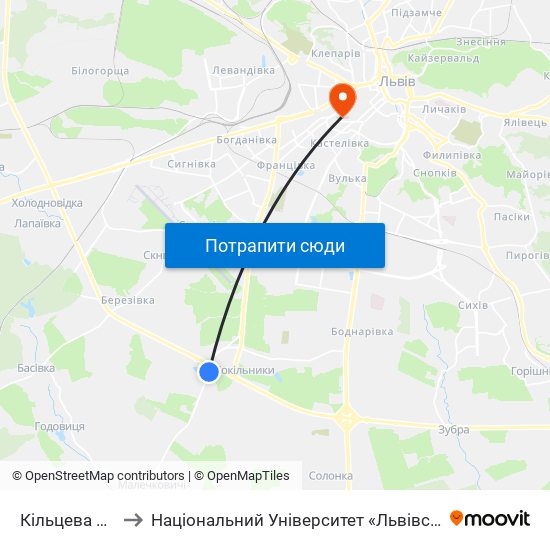 Кільцева Дорога to Національний Університет «Львівська Політехніка» map