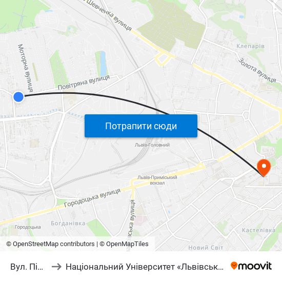 Вул. Пілотів to Національний Університет «Львівська Політехніка» map