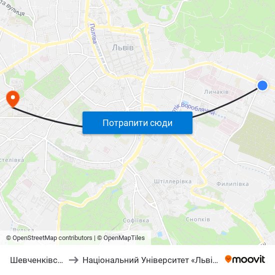 Шевченківський Гай to Національний Університет «Львівська Політехніка» map