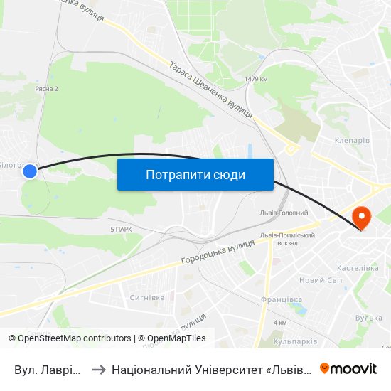 Вул. Лаврівського to Національний Університет «Львівська Політехніка» map