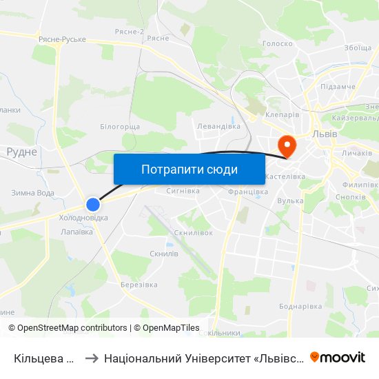 Кільцева Дорога to Національний Університет «Львівська Політехніка» map