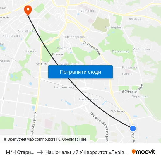 М/Н Старий Сихів to Національний Університет «Львівська Політехніка» map