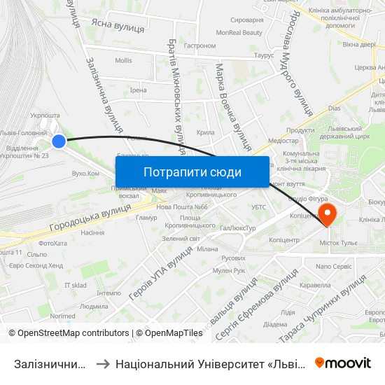 Залізничний Вокзал to Національний Університет «Львівська Політехніка» map