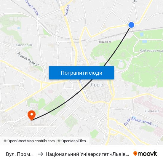 Вул. Промислова to Національний Університет «Львівська Політехніка» map