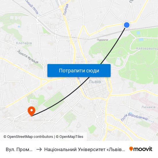 Вул. Промислова to Національний Університет «Львівська Політехніка» map