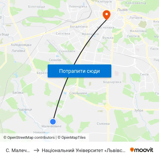С. Малечковичі to Національний Університет «Львівська Політехніка» map