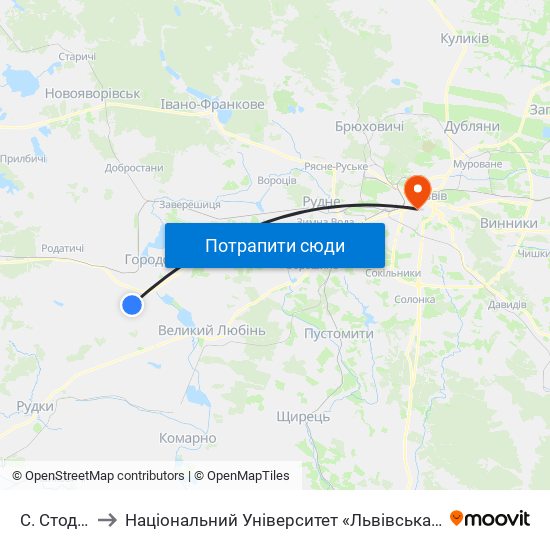 С. Стоділки to Національний Університет «Львівська Політехніка» map